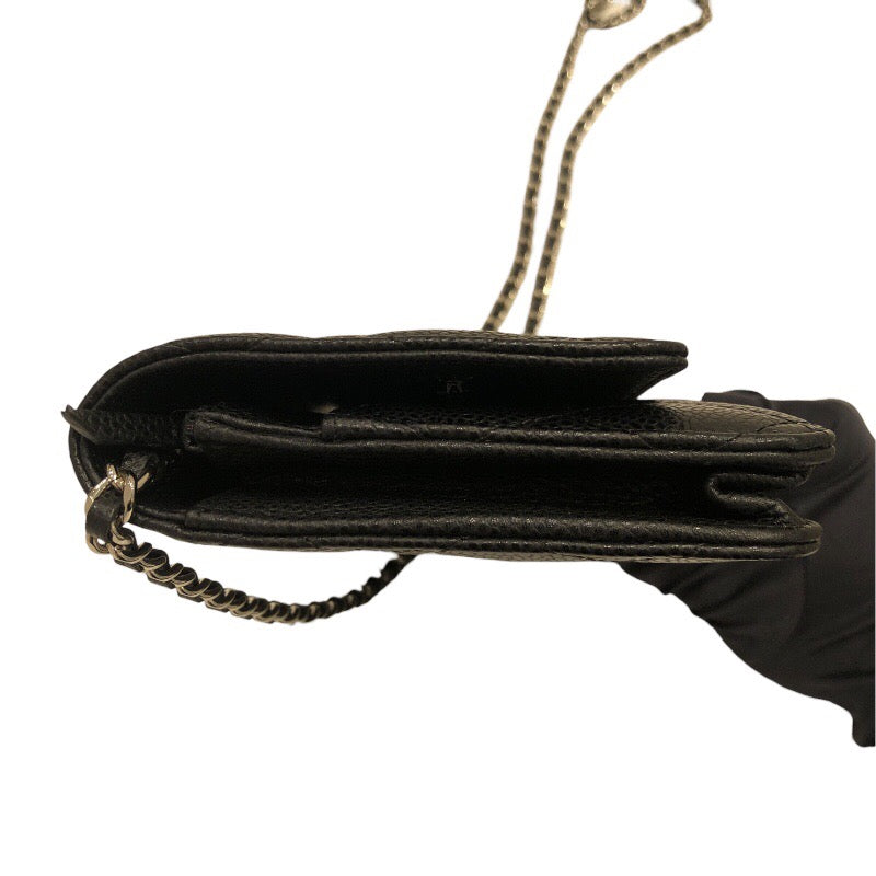 シャネル CHANEL マトラッセ チェーンウォレット A33814 ブラック×SV金具 キャビアスキン レディース ウォレットチェーン