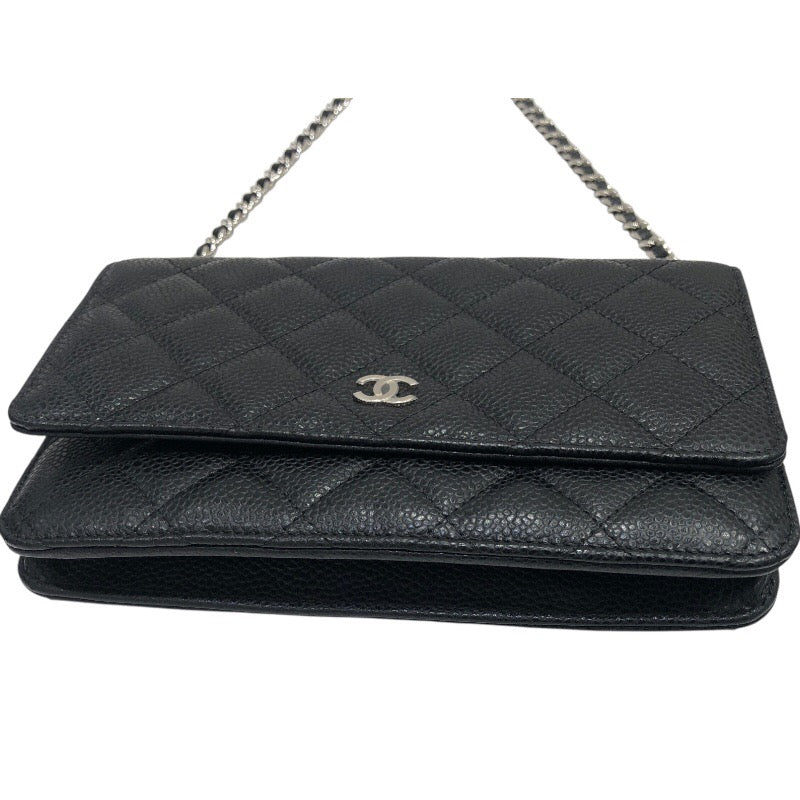シャネル CHANEL マトラッセ チェーンウォレット A33814 ブラック×SV金具 キャビアスキン レディース ウォレットチェーン