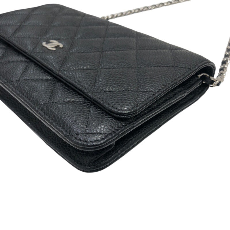 シャネル CHANEL マトラッセ チェーンウォレット A33814 ブラック×SV金具 キャビアスキン レディース ウォレットチェーン