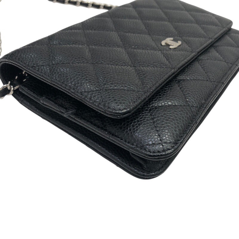 シャネル CHANEL マトラッセ チェーンウォレット A33814 ブラック×SV金具 キャビアスキン レディース ウォレットチェーン
