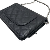 シャネル CHANEL マトラッセ チェーンウォレット A33814 ブラック×SV金具 キャビアスキン レディース ウォレットチェーン