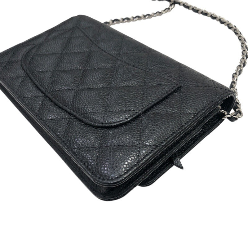 シャネル CHANEL マトラッセ チェーンウォレット A33814 ブラック×SV金具 キャビアスキン レディース ウォレットチェーン