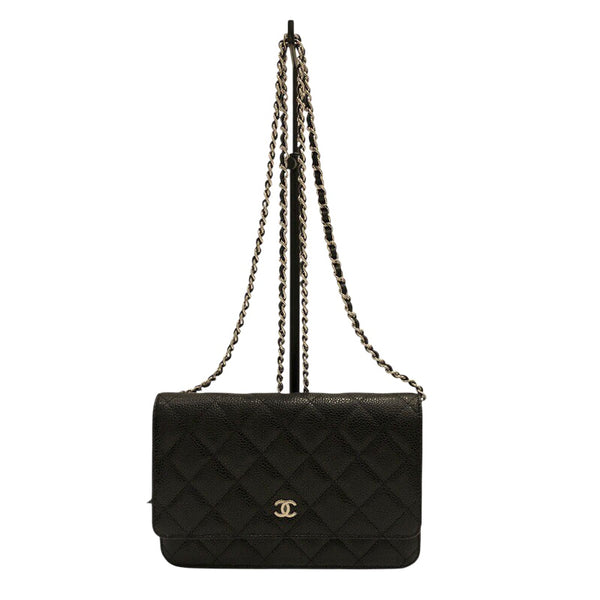 シャネル CHANEL マトラッセ チェーンウォレット A33814 ブラック×SV金具 キャビアスキン レディース ウォレットチェーン