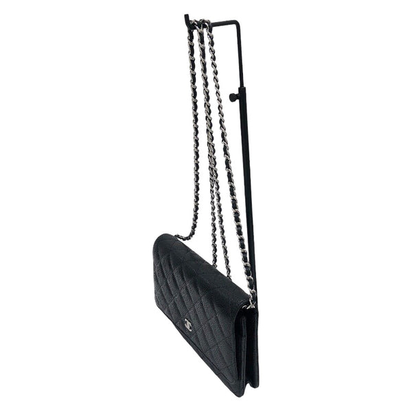 シャネル CHANEL マトラッセ チェーンウォレット A33814 ブラック×SV金具 キャビアスキン レディース ウォレットチェーン