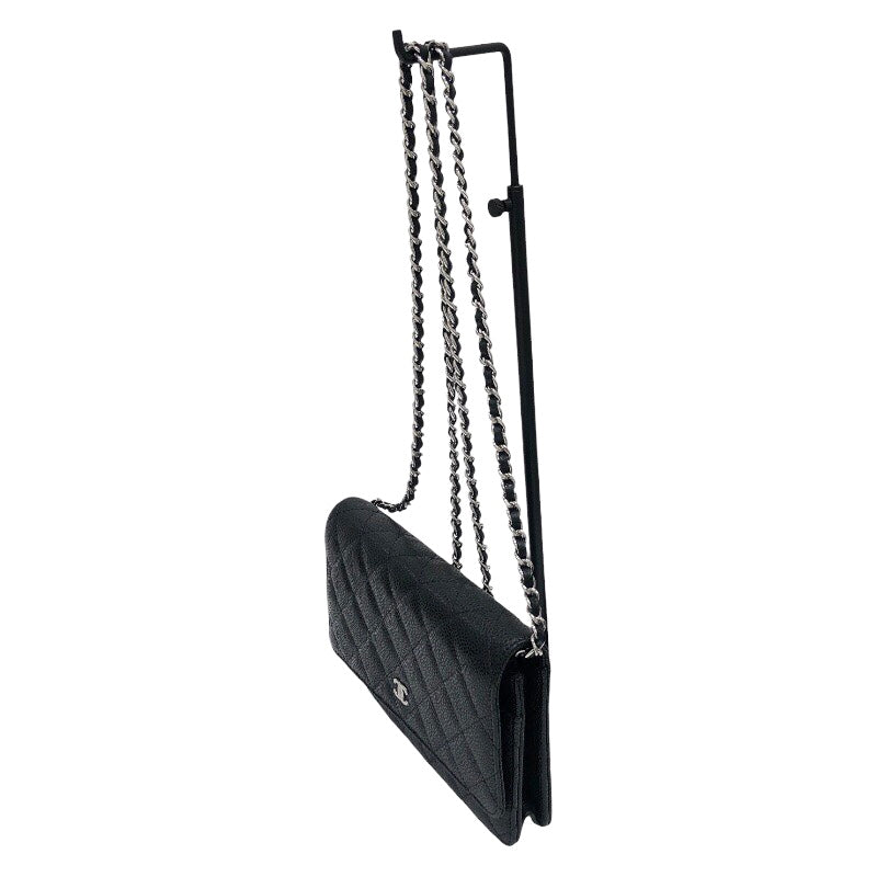 シャネル CHANEL マトラッセ チェーンウォレット A33814 ブラック×SV金具 キャビアスキン レディース ウォレットチェーン