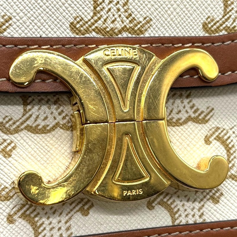 セリーヌ CELINE ティーントリオンフ バッグ 188882 ホワイト×タン ゴールド金具 トリオンフキャンバス レディース ショルダーバッグ