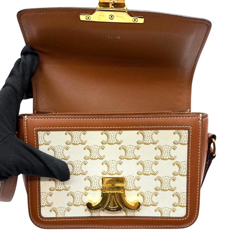 セリーヌ CELINE ティーントリオンフ バッグ 188882 ホワイト×タン ゴールド金具 トリオンフキャンバス レディース ショルダーバッグ