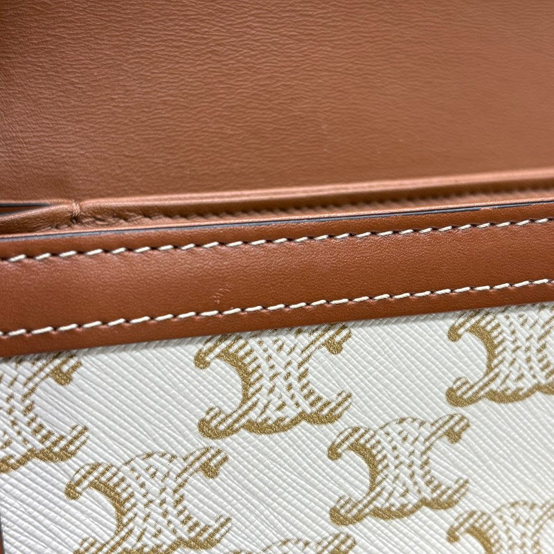 セリーヌ CELINE ティーントリオンフ バッグ 188882 ホワイト×タン ゴールド金具 トリオンフキャンバス レディース ショルダーバッグ