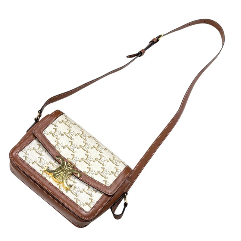 セリーヌ CELINE ティーントリオンフ バッグ 188882 ホワイト×タン ゴールド金具 トリオンフキャンバス レディース ショルダーバッグ