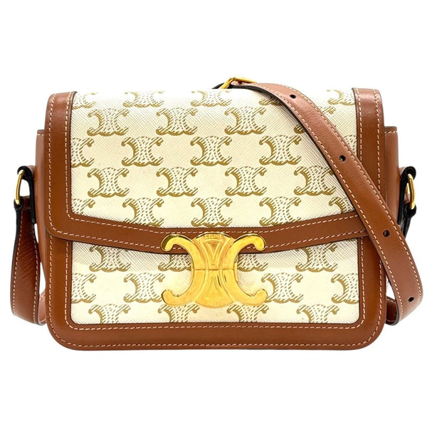 セリーヌ CELINE ティーントリオンフ バッグ 188882 ホワイト×タン ゴールド金具 トリオンフキャンバス レディース ショルダーバッグ