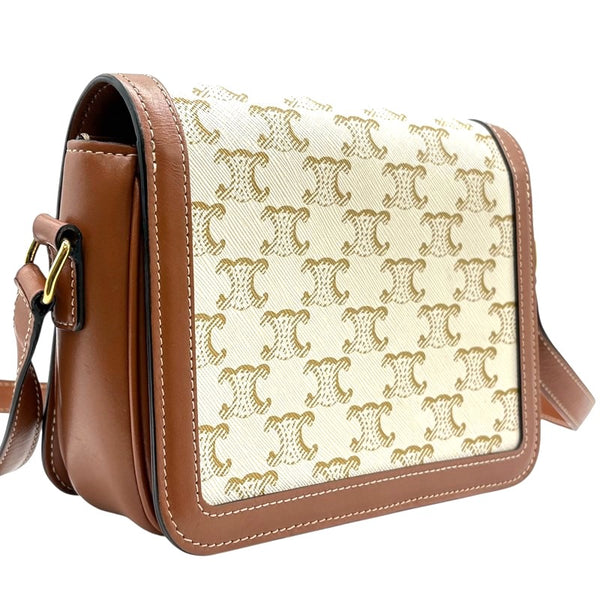 セリーヌ CELINE ティーントリオンフ バッグ 188882 ホワイト×タン ゴールド金具 トリオンフキャンバス レディース ショルダーバッグ