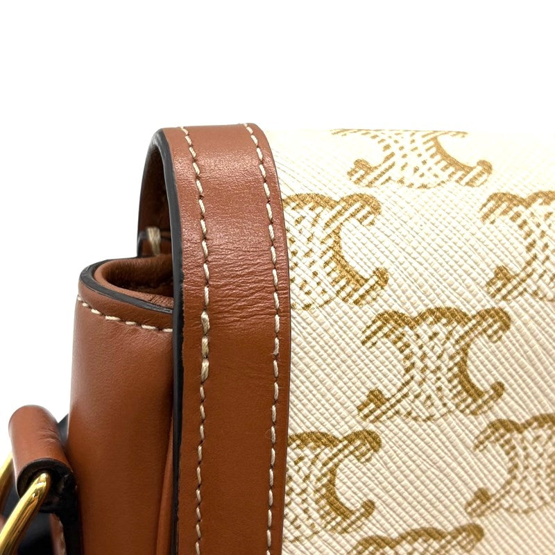 セリーヌ CELINE ティーントリオンフ バッグ 188882 ホワイト×タン ゴールド金具 トリオンフキャンバス レディース ショルダーバッグ