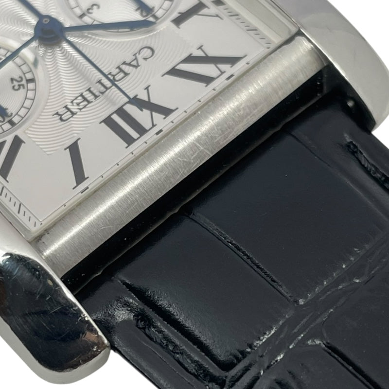 カルティエ Cartier タンクMC クロノグラフ W5330007 ホワイト SS/革ベルト（社外品） 自動巻き メンズ 腕時計