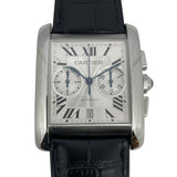 カルティエ Cartier タンクMC クロノグラフ W5330007 ホワイト SS/革ベルト（社外品） 自動巻き メンズ 腕時計
