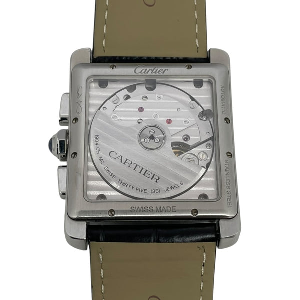 カルティエ Cartier タンクMC クロノグラフ W5330007 ホワイト SS/革ベルト（社外品） 自動巻き メンズ 腕時計