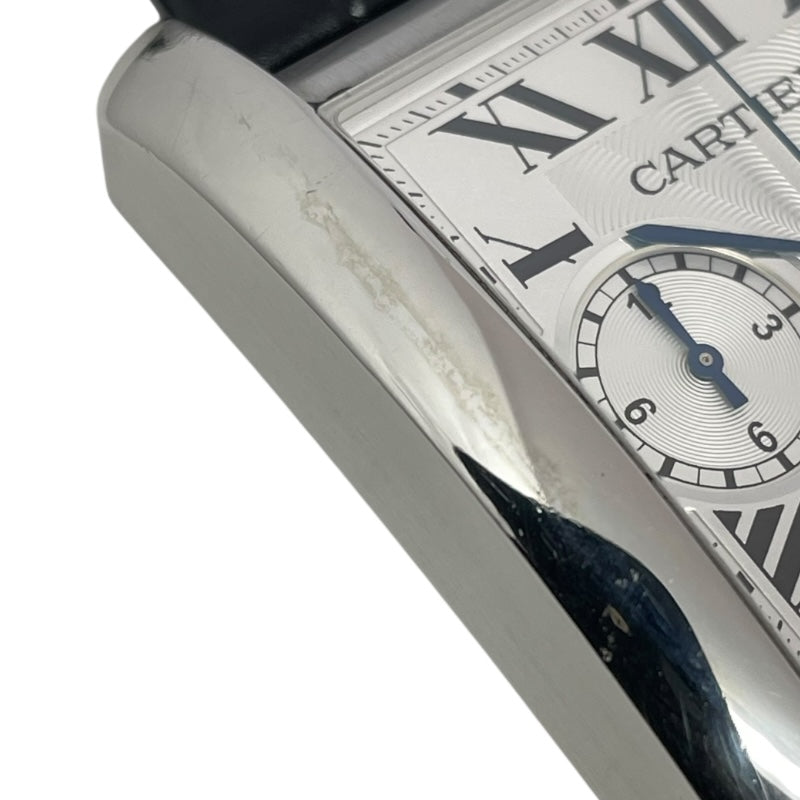 カルティエ Cartier タンクMC クロノグラフ W5330007 ホワイト SS/革ベルト（社外品） 自動巻き メンズ 腕時計