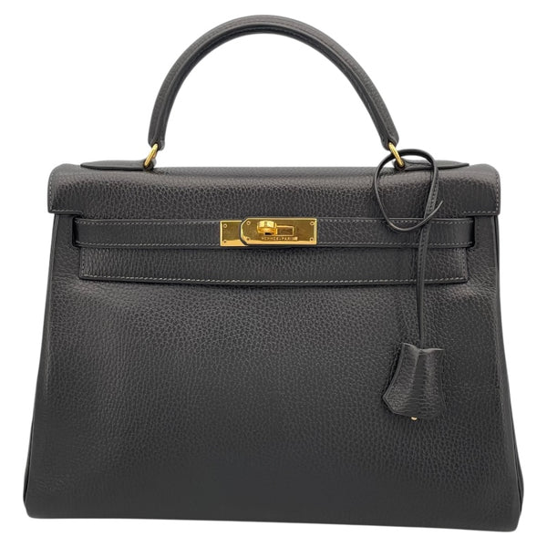 エルメス HERMES ケリー32 内縫い 〇X刻 ブラック GD金具 アルデンヌ レディース ハンドバッグ