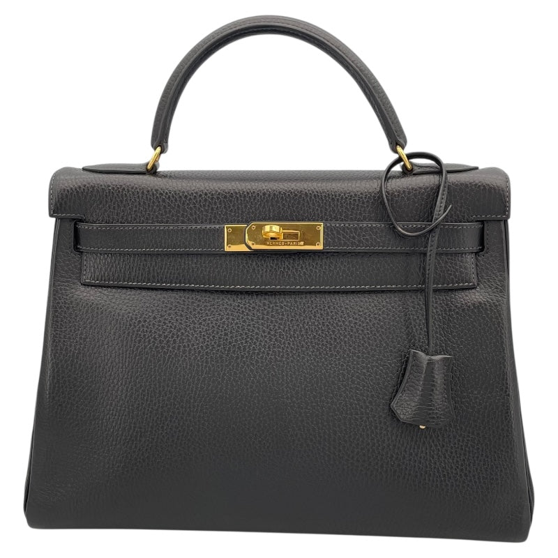 エルメス HERMES ケリー32 内縫い 〇X刻 ブラック GD金具 アルデンヌ レディース ハンドバッグ