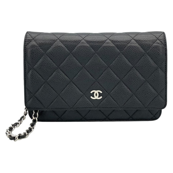 シャネル CHANEL マトラッセチェーンウォレット A33814 26番台 ブラック SV金具 キャビアスキン レディース ショルダーバッグ