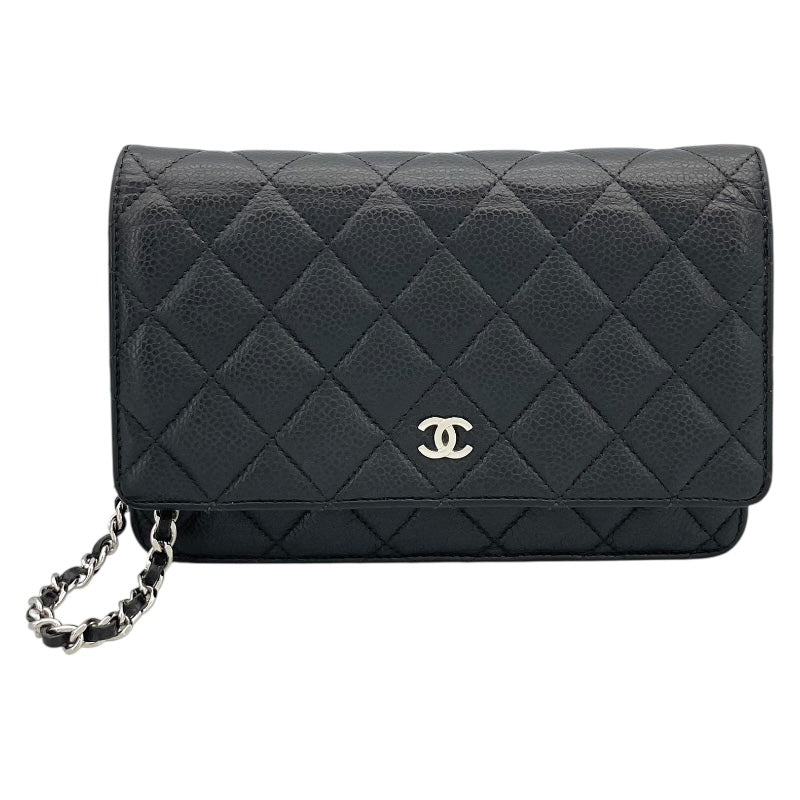 シャネル CHANEL マトラッセチェーンウォレット A33814 26番台 ブラック SV金具 キャビアスキン レディース ショルダーバッグ