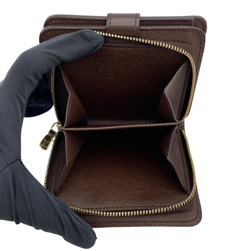 ルイ・ヴィトン LOUIS VUITTON コンパクト・ジップ N61668 ブラウン ダミエ・エベヌ レディース 二つ折り財布