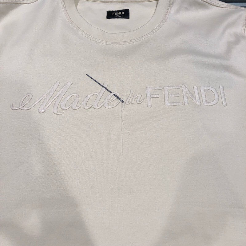 フェンディ FENDI ロゴ刺繍Tシャツ FY1291 クリーム コットン メンズ 半袖Ｔシャツ