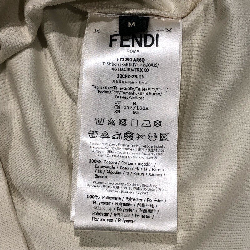 フェンディ FENDI ロゴ刺繍Tシャツ FY1291 クリーム コットン メンズ 半袖Ｔシャツ