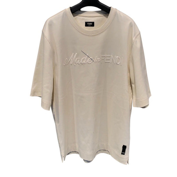 フェンディ FENDI ロゴ刺繍Tシャツ FY1291 クリーム コットン メンズ 半袖Ｔシャツ