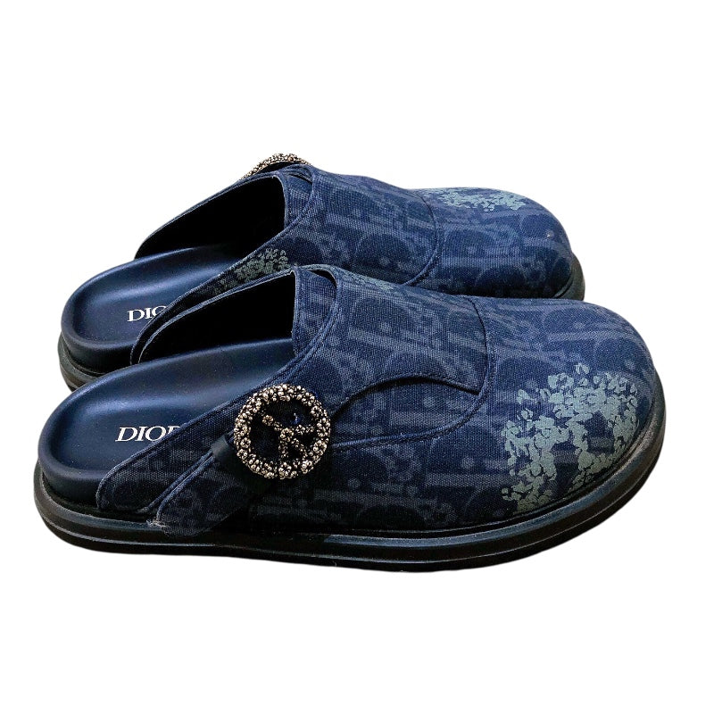 クリスチャン・ディオール Christian Dior オブリークミュールサンダル　サイズ39 3SA131ZWZ ネイビー キャンバス メンズ サンダル