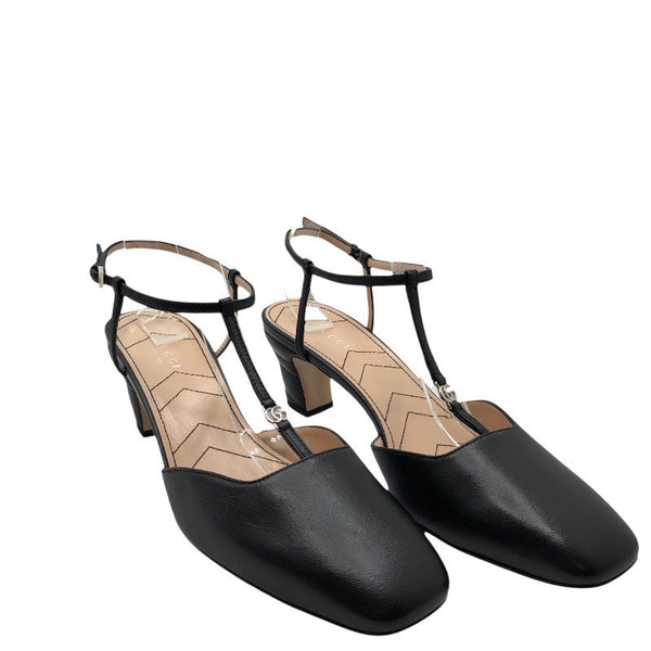 グッチ GUCCI GGロゴストラップパンプス 723446 ブラック×SV金具 レザー レディース パンプス