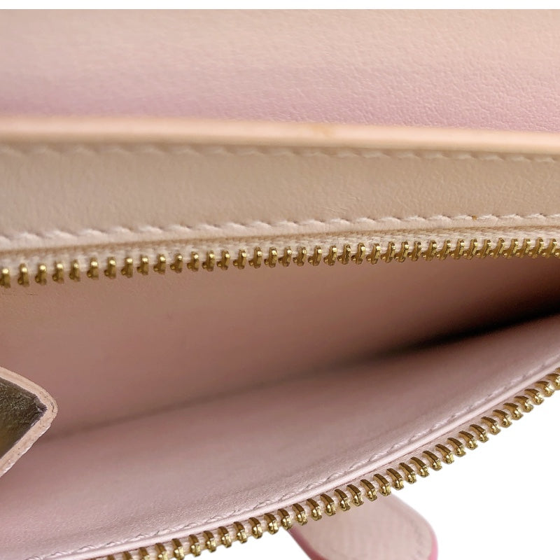 セリーヌ CELINE ミディアムストラップウォレット ピンク　ゴールド金具 レザー レディース 二つ折り財布