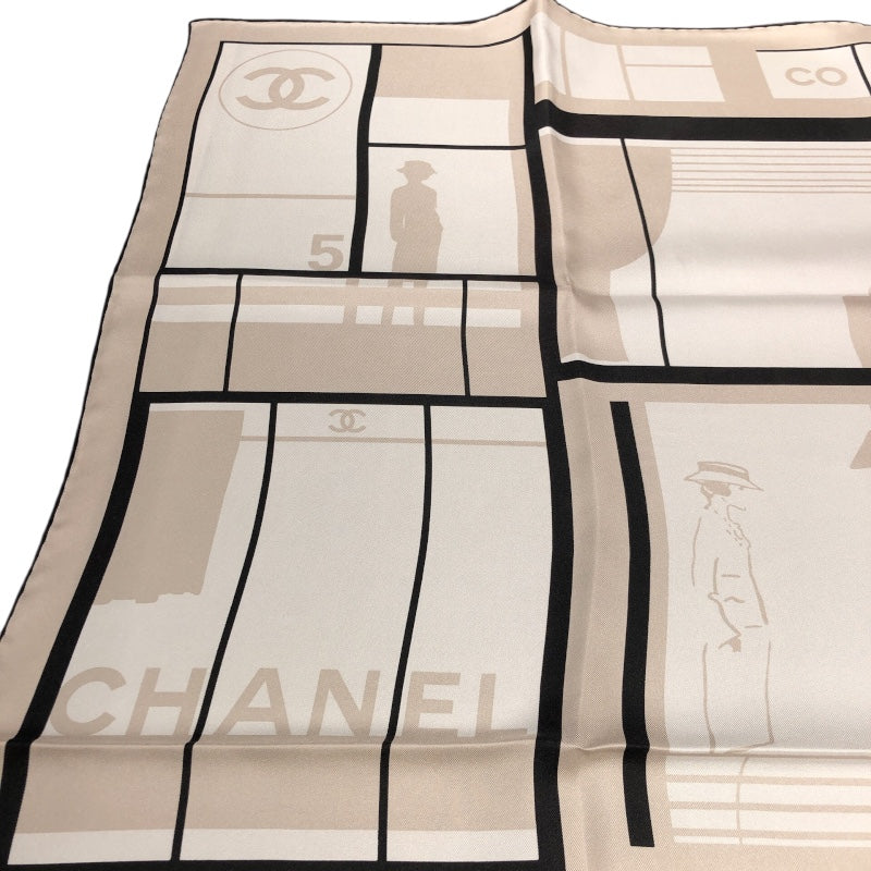 シャネル CHANEL スカーフ ベージュ　ブラック シルク レディース スカーフ