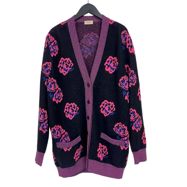 サンローラン SAINT LAURENT 花柄　ニットカーディガン　2015AW 408948 ブラック/ピンク ウール ウール メンズ カーディガン