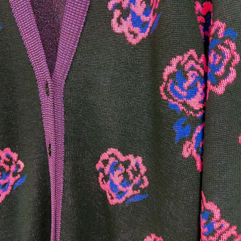 サンローラン SAINT LAURENT 花柄　ニットカーディガン　2015AW 408948 ブラック/ピンク ウール ウール メンズ カーディガン