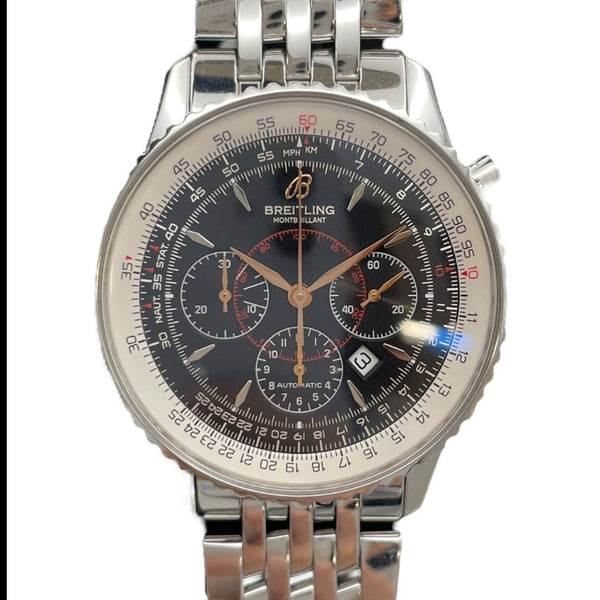 ブライトリング BREITLING モンブリラン クロノグラフ A41370 ブラック SS メンズ 腕時計
