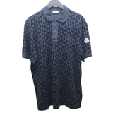 モンクレール MONCLER ロゴワッペン総柄半袖ポロシャツ ネイビー コットン メンズ ポロシャツ