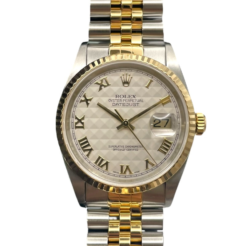 ロレックス ROLEX デイトジャスト36 ピラミッド 16233 ホワイト K18YG/SS メンズ 腕時計