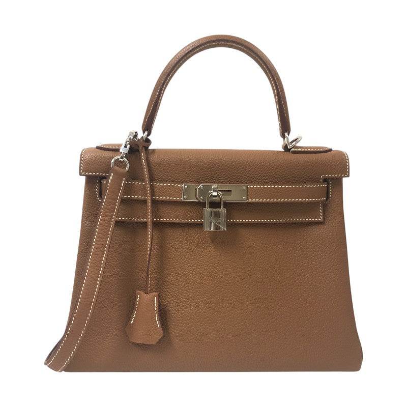 エルメス HERMES ケリー28 内縫い C刻 ゴールド シルバー金具 トゴ レディース ショルダーバッグ
