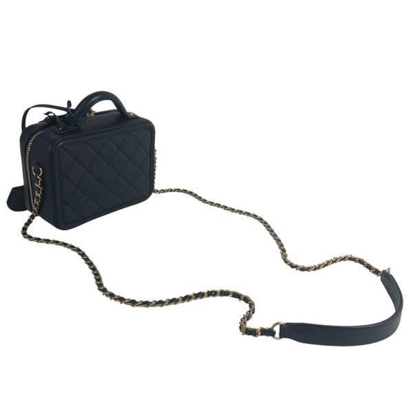 シャネル CHANEL CCフィリグリー スモールバニティバッグ A93342 25番台 ネイビー ゴールド金具 キャビアスキン レディース ショルダーバッグ