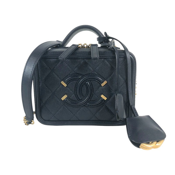 シャネル CHANEL CCフィリグリー スモールバニティバッグ A93342 25番台 ネイビー ゴールド金具 キャビアスキン レディース ショルダーバッグ