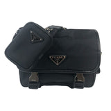 プラダ PRADA Re-Nylon xサフィアーノレザー ショルダーバッグ 2VD034 ブラック シルバー金具 ナイロン ナイロン メンズ ショルダーバッグ