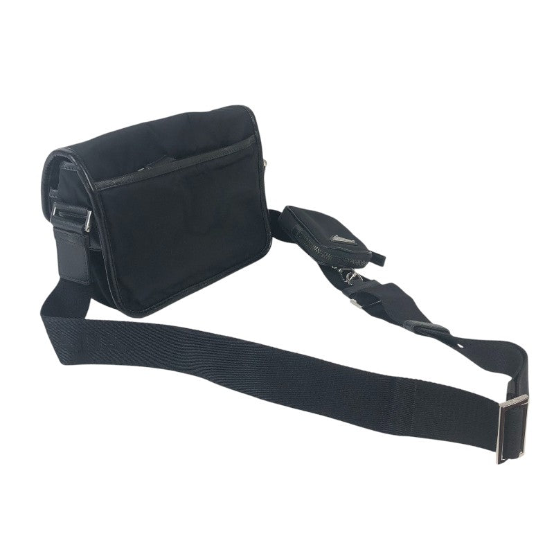 プラダ PRADA Re-Nylon xサフィアーノレザー ショルダーバッグ 2VD034 ブラック シルバー金具 ナイロン ナイロン メンズ ショルダーバッグ