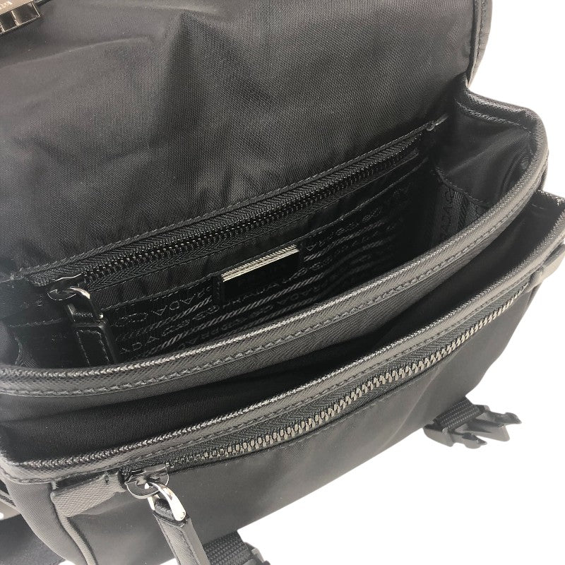 プラダ PRADA Re-Nylon xサフィアーノレザー ショルダーバッグ 2VD034 ブラック シルバー金具 ナイロン ナイロン メンズ ショルダーバッグ