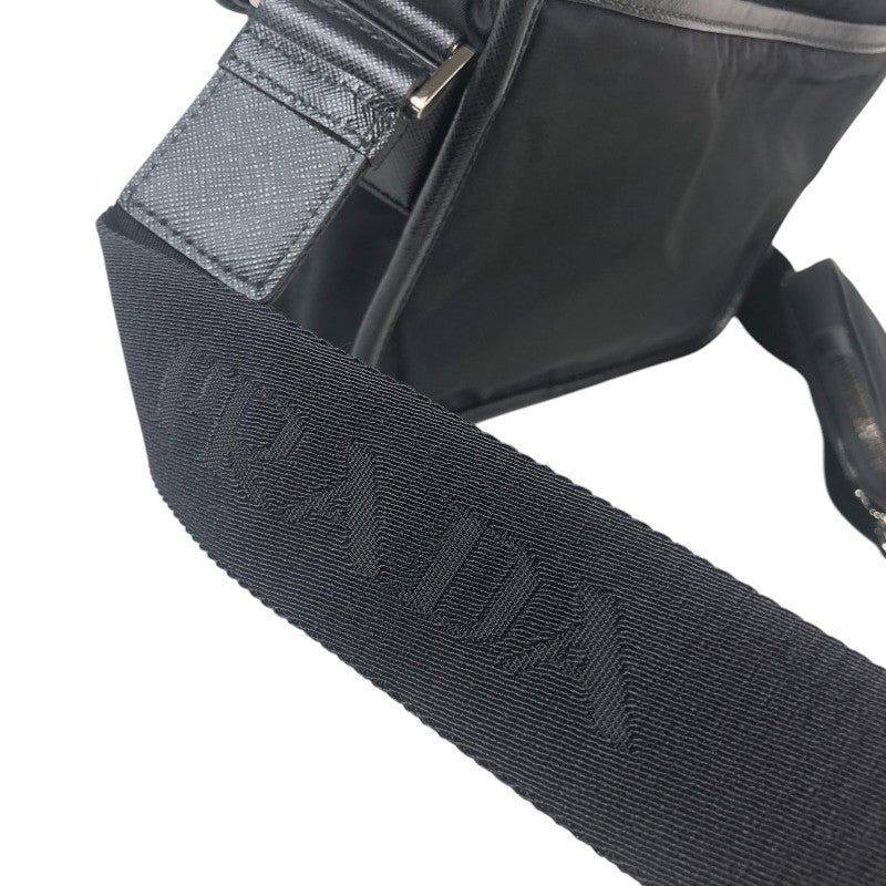 プラダ PRADA Re-Nylon xサフィアーノレザー ショルダーバッグ 2VD034 ブラック シルバー金具 ナイロン ナイロン メンズ ショルダーバッグ
