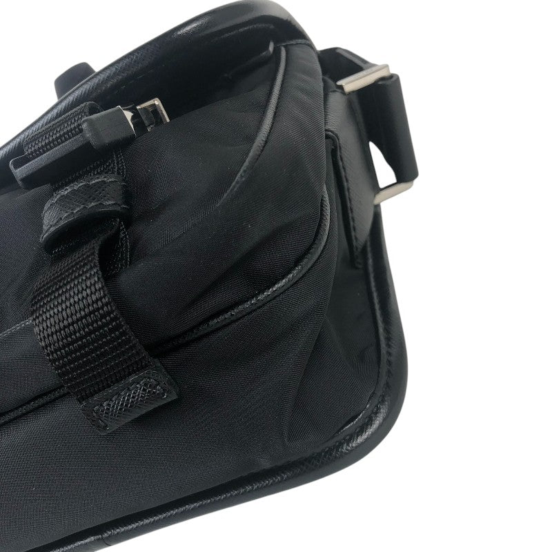 プラダ PRADA Re-Nylon xサフィアーノレザー ショルダーバッグ 2VD034 ブラック シルバー金具 ナイロン ナイロン メンズ ショルダーバッグ