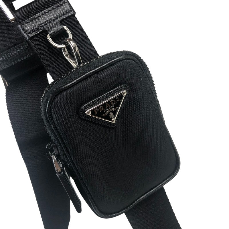 プラダ PRADA Re-Nylon xサフィアーノレザー ショルダーバッグ 2VD034 ブラック シルバー金具 ナイロン ナイロン メンズ ショルダーバッグ