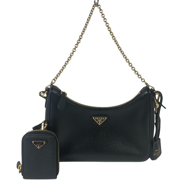 プラダ PRADA Re-Edition 2WAY ショルダーバッグ 1BH204 ブラック ゴールド金具 ナイロン/サフィアーノレザー レディース ショルダーバッグ
