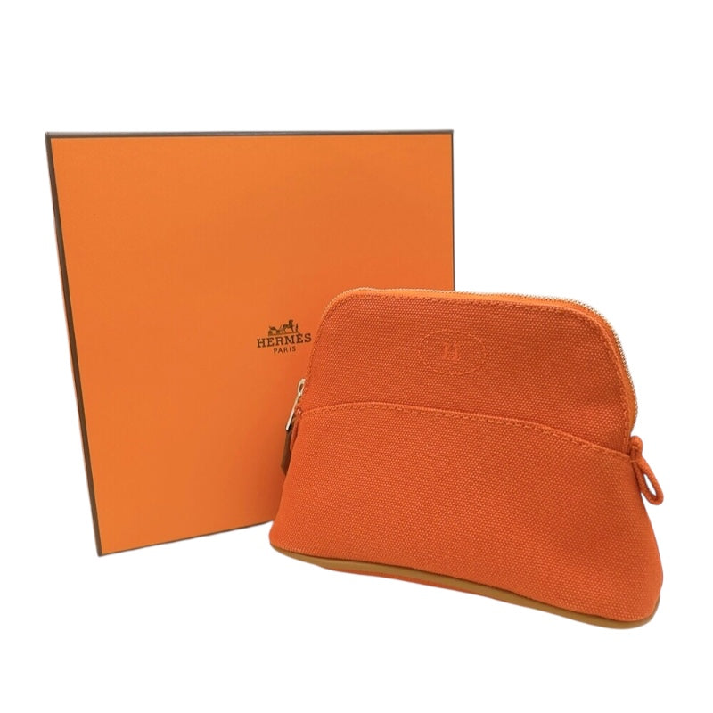 エルメス HERMES ボリードポーチ15 オレンジ　シルバー金具 トワル レディース ポーチ
