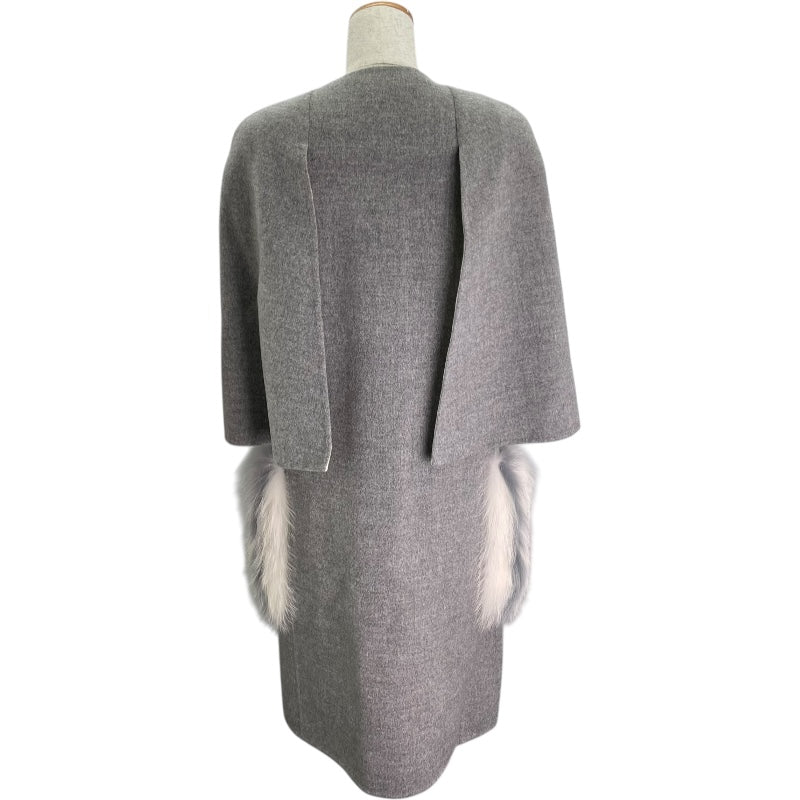 フェンディ FENDI ファーポケットケープコート FF8369 グレー ウール