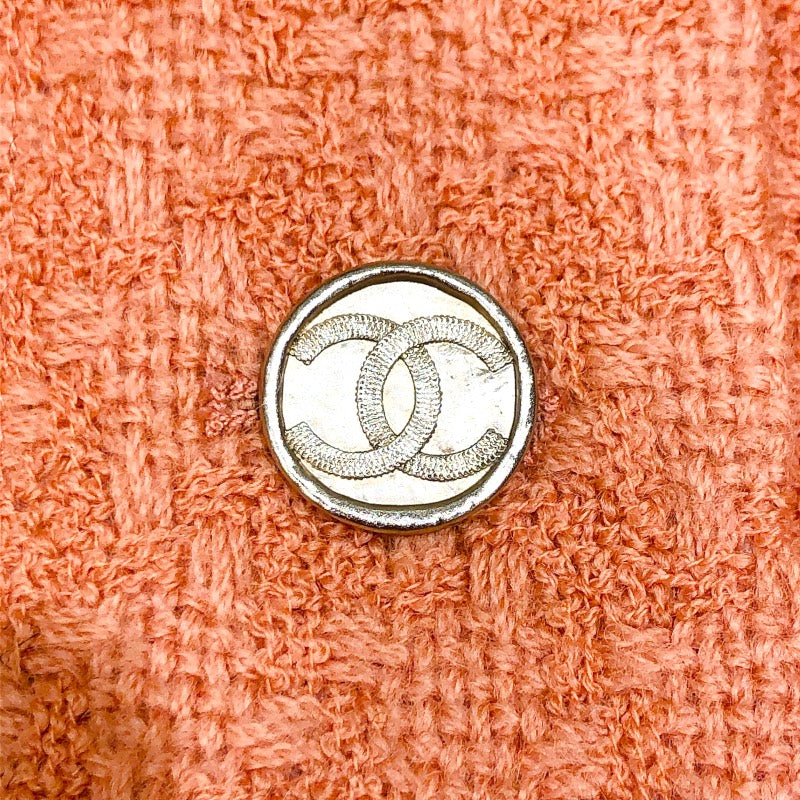 シャネル CHANEL ココマークボタンツイードジャケット P71171 サーモンピンク 毛 レディース ノーカラージャケット